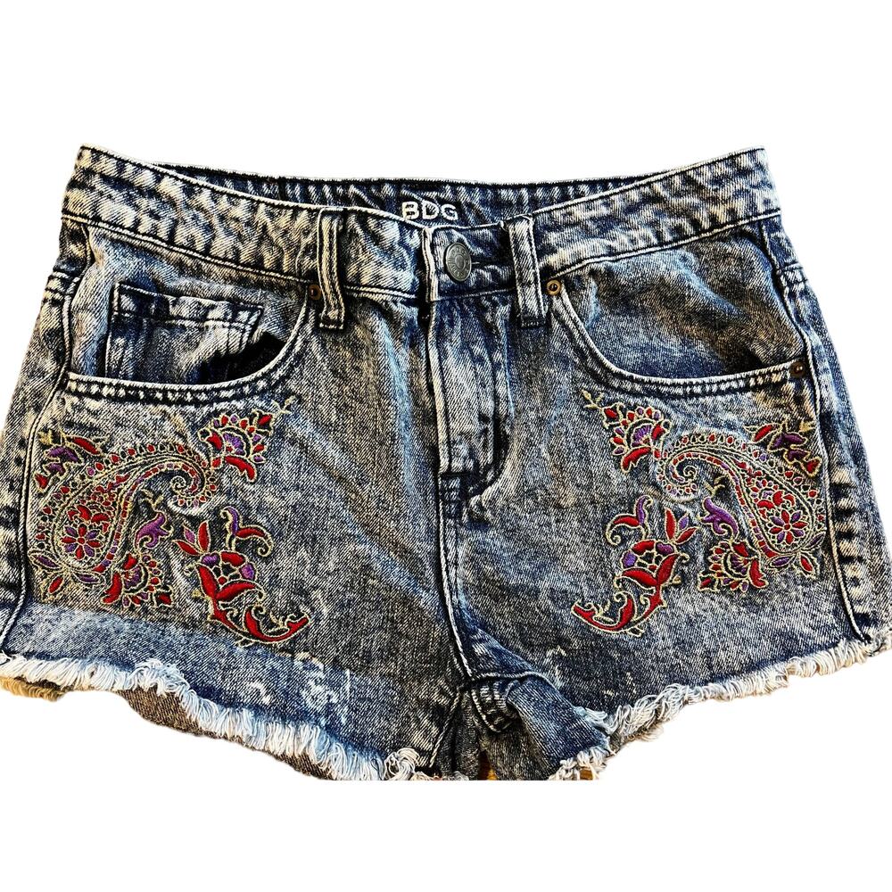 BDG Acid Wash Embroidered Denim Shorts 25